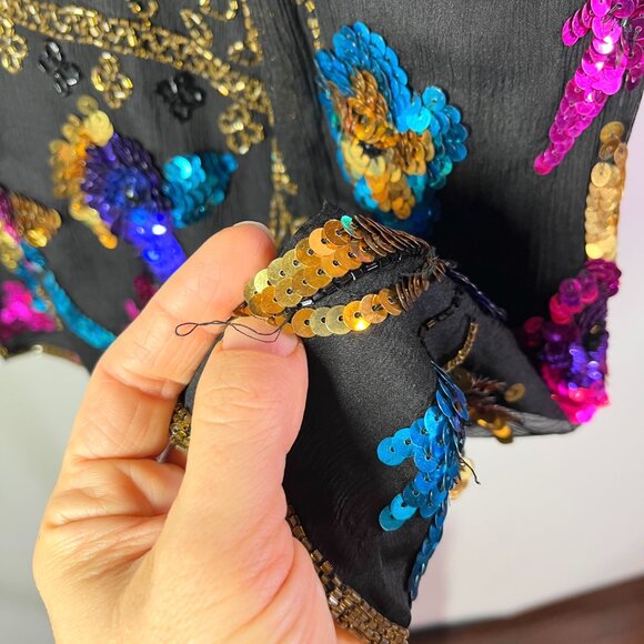 Vintage Drapers & Damons Size XL Silk Jacket Sequins Beading Fancy - Picture 6 of 15